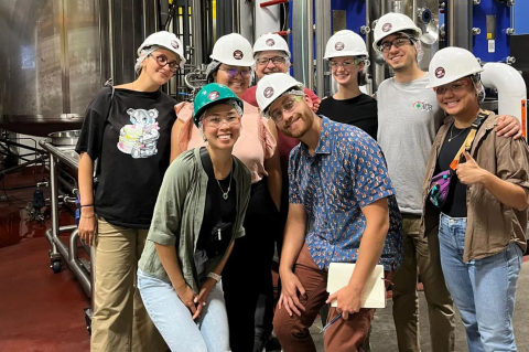 Stern Professor David Kaplan (back row center) and members of the Tufts University Center for Cellular Agriculture team at the Better Meat Co., a Sacramento-based company that produces mycoprotein.